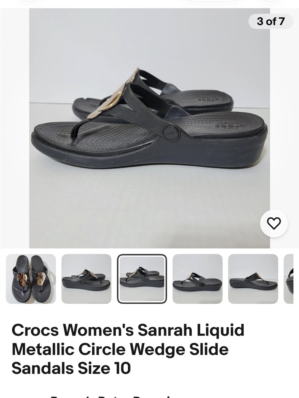CROCS Black Wedge Flip Sandals with Gold Circle Accent